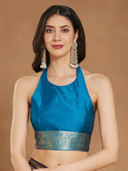 Janasya Blue Silk Blend Ethnic Motifs Banarasi Jacquard Saree - Distacart