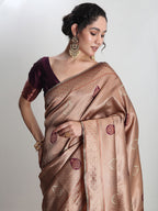 Janasya Beige Silk Blend Ethnic Printed Jacquard Saree - Distacart