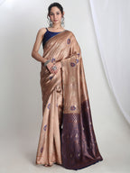 Janasya Beige Silk Blend Ethnic Printed Jacquard Saree - Distacart