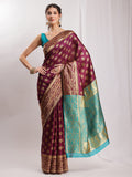 Janasya Purple Silk Blend Floral Jacquard Saree - Distacart