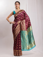 Janasya Purple Silk Blend Floral Jacquard Saree - Distacart