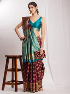Janasya Purple Silk Blend Floral Jacquard Saree - Distacart