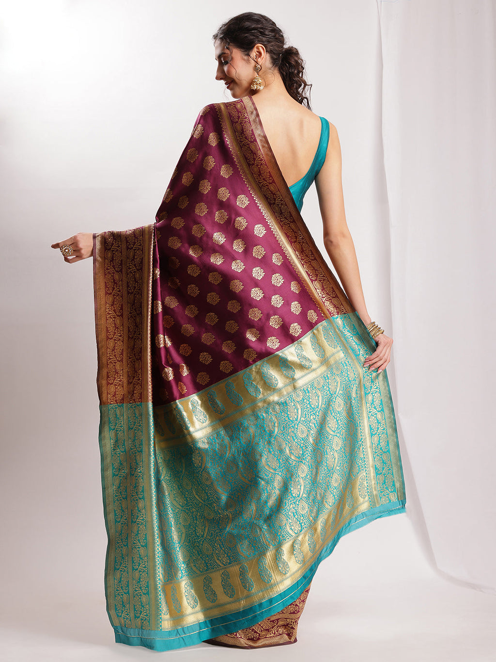 Janasya Purple Silk Blend Floral Jacquard Saree - Distacart