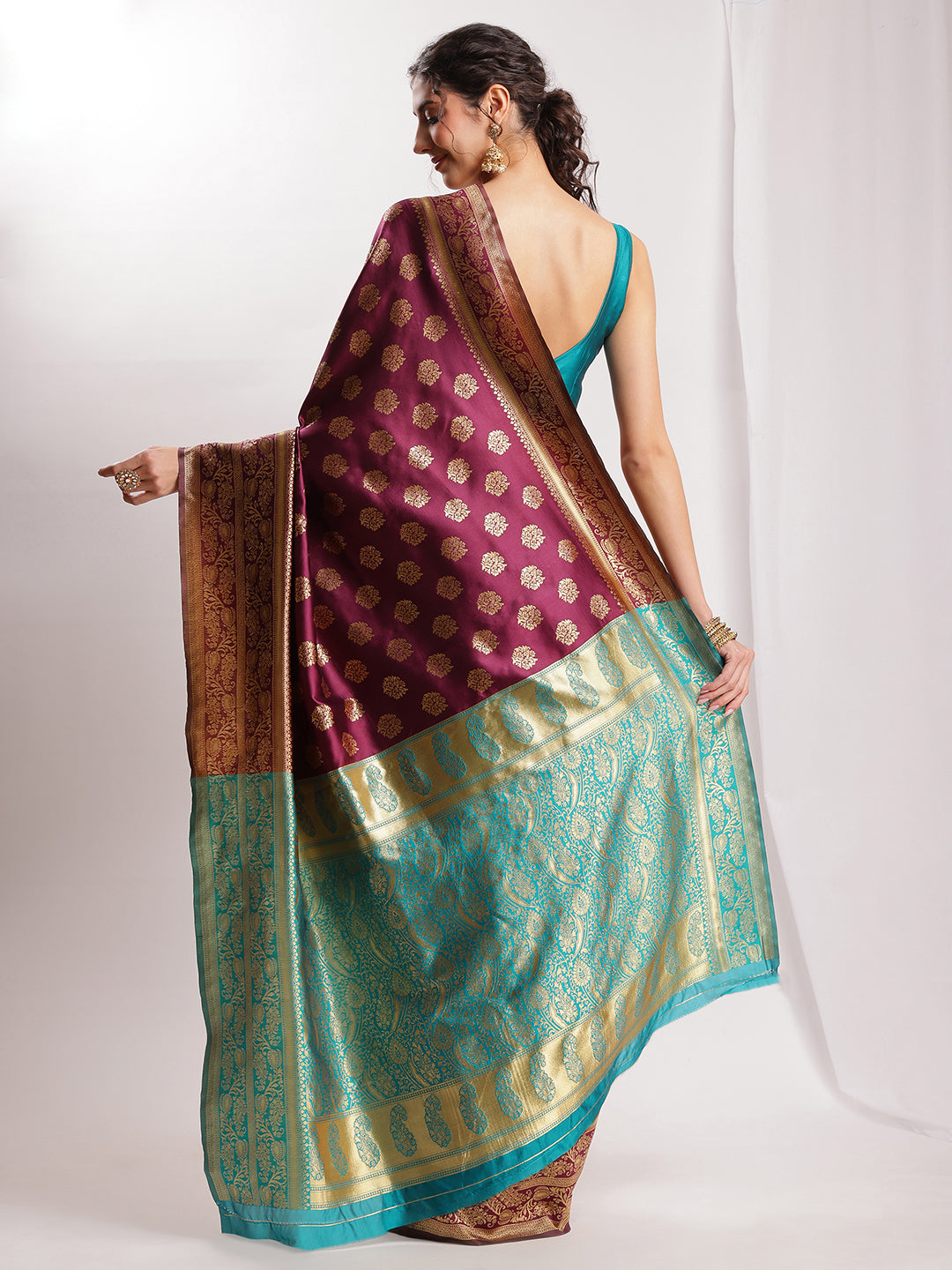Janasya Purple Silk Blend Floral Jacquard Saree - Distacart