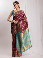 Janasya Purple Silk Blend Floral Jacquard Saree - Distacart