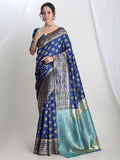 Janasya Blue Silk Blend Floral Jacquard Saree - Distacart