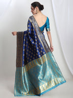 Janasya Blue Silk Blend Floral Jacquard Saree - Distacart