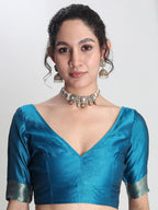 Janasya Blue Silk Blend Floral Jacquard Saree - Distacart