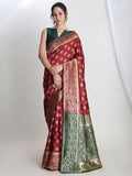 Janasya Maroon Silk Blend Floral Jacquard Saree - Distacart