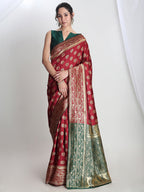 Janasya Maroon Silk Blend Floral Jacquard Saree - Distacart