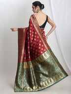 Janasya Maroon Silk Blend Floral Jacquard Saree - Distacart