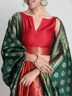 Janasya Green Silk Blend Floral Jacquard Saree - Distacart
