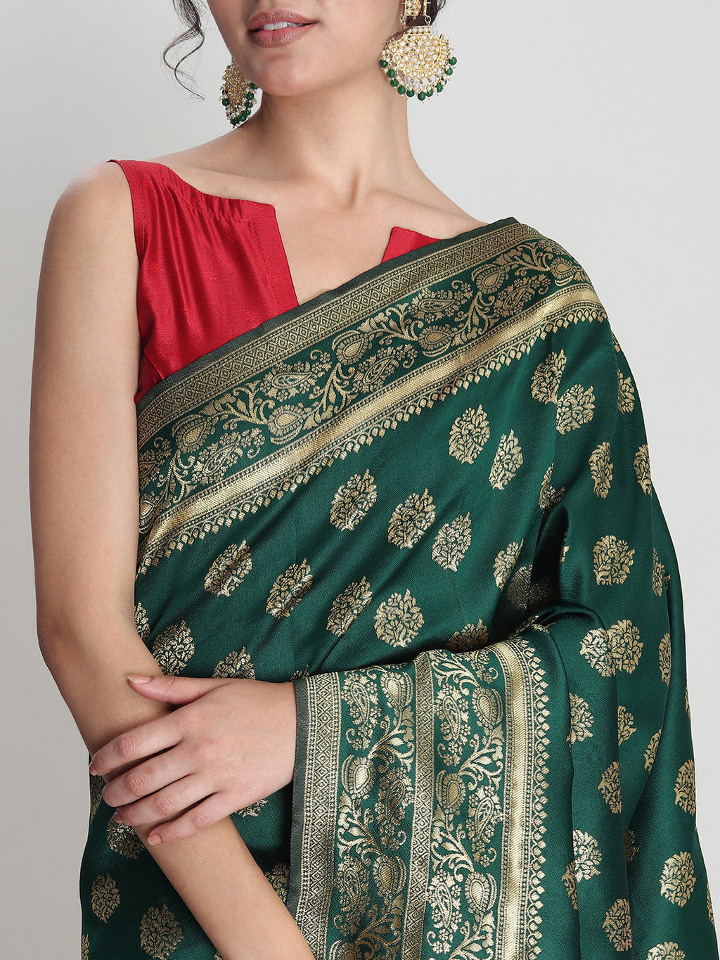Janasya Green Silk Blend Floral Jacquard Saree - Distacart
