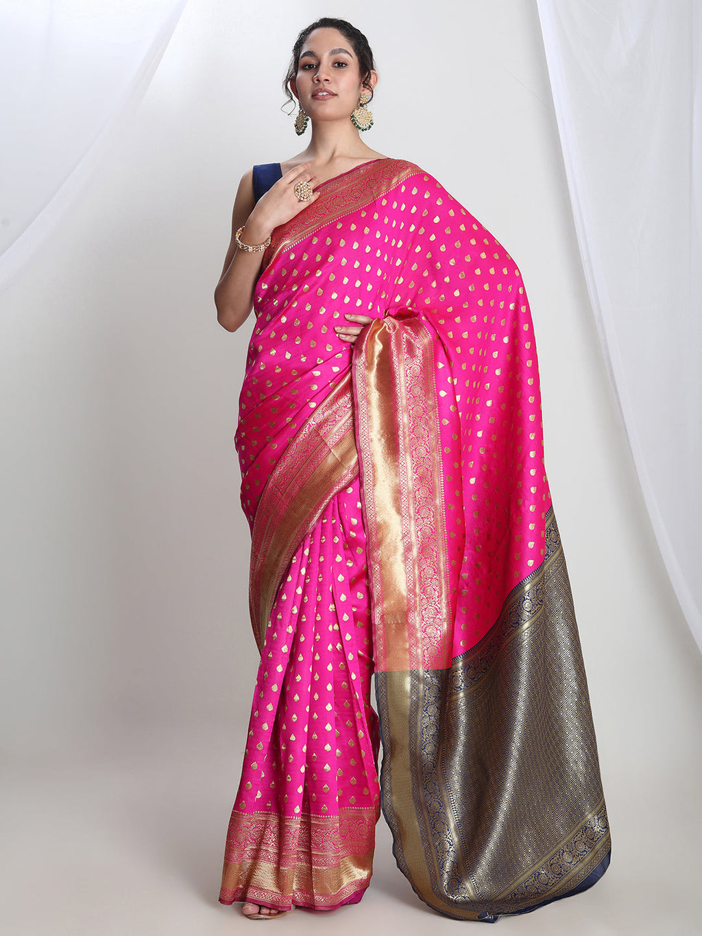 Janasya Pink Silk Blend Ethnic Motifs Jacquard Saree - Distacart