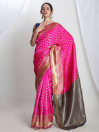 Janasya Pink Silk Blend Ethnic Motifs Jacquard Saree - Distacart