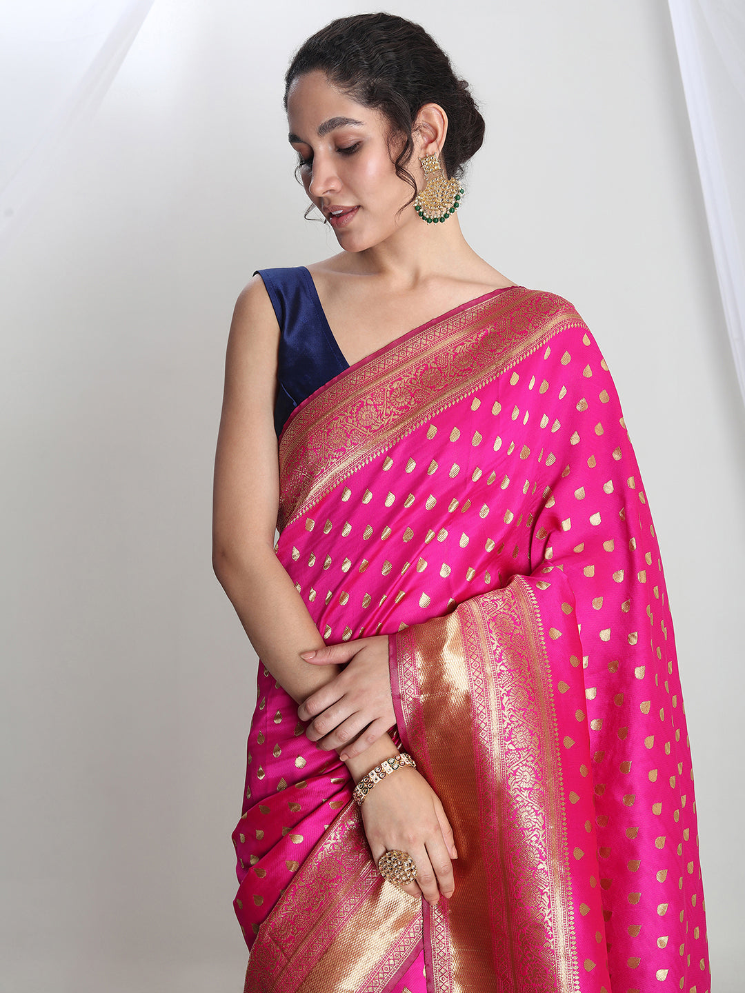 Janasya Pink Silk Blend Ethnic Motifs Jacquard Saree - Distacart