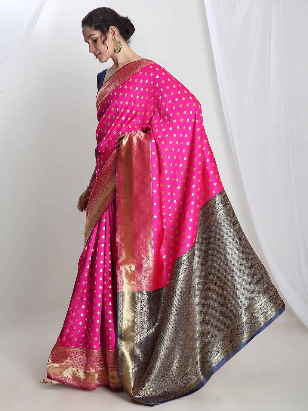Janasya Pink Silk Blend Ethnic Motifs Jacquard Saree - Distacart