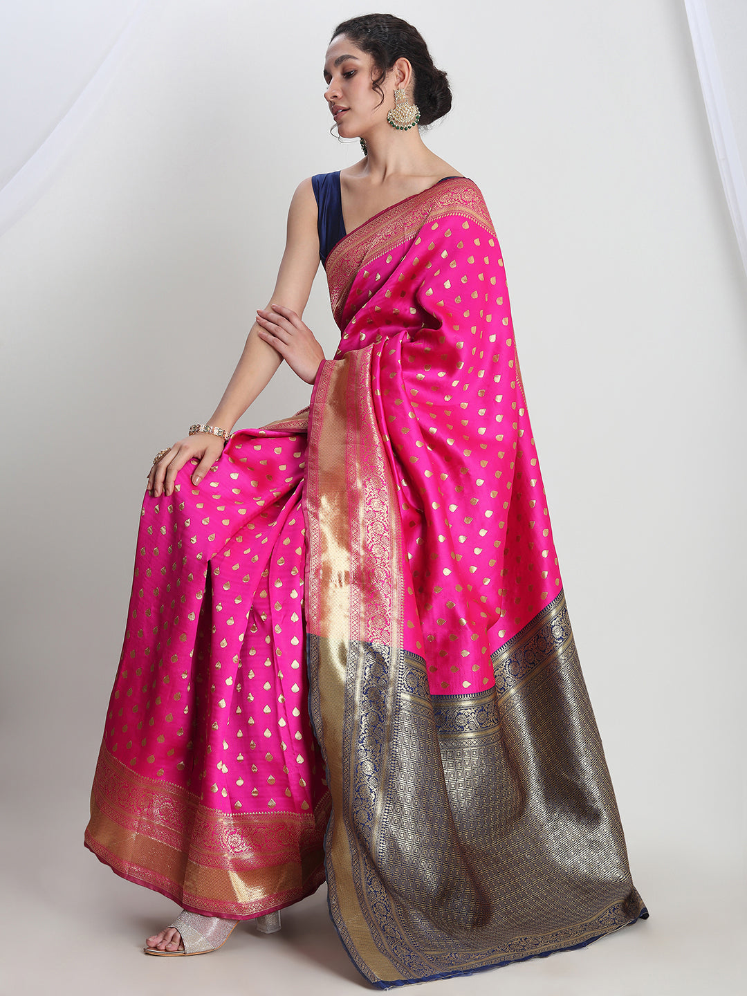 Janasya Pink Silk Blend Ethnic Motifs Jacquard Saree - Distacart