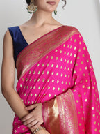 Janasya Pink Silk Blend Ethnic Motifs Jacquard Saree - Distacart