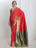 Janasya Red Silk Blend Ethnic Motifs Jacquard Saree - Distacart