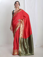 Janasya Red Silk Blend Ethnic Motifs Jacquard Saree - Distacart