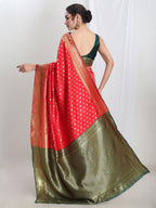 Janasya Red Silk Blend Ethnic Motifs Jacquard Saree - Distacart