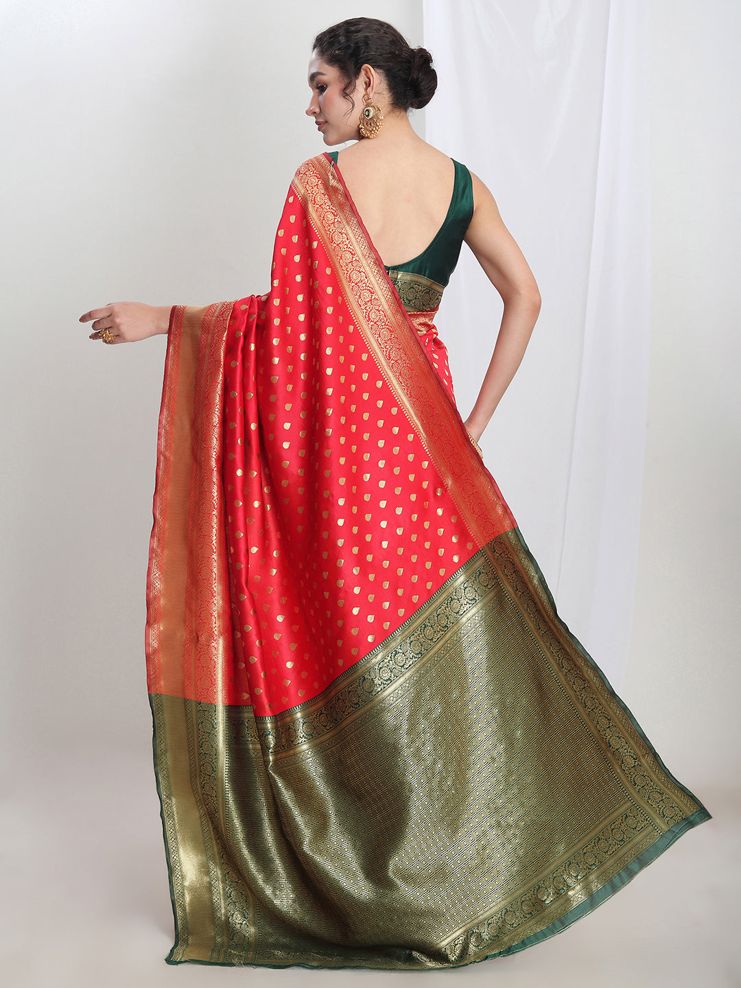 Janasya Red Silk Blend Ethnic Motifs Jacquard Saree - Distacart