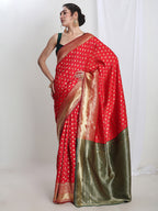 Janasya Red Silk Blend Ethnic Motifs Jacquard Saree - Distacart