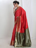 Janasya Red Silk Blend Ethnic Motifs Jacquard Saree - Distacart