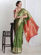 Janasya Green Silk Blend Ethnic Motifs Jacquard Saree - Distacart