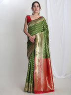 Janasya Green Silk Blend Ethnic Motifs Jacquard Saree - Distacart