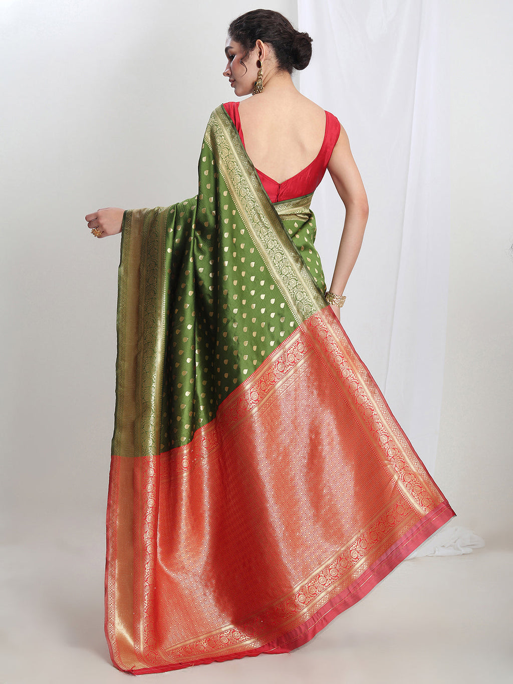 Janasya Green Silk Blend Ethnic Motifs Jacquard Saree - Distacart
