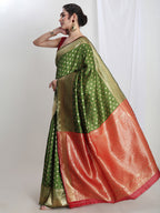 Janasya Green Silk Blend Ethnic Motifs Jacquard Saree - Distacart
