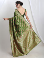 Janasya Green Silk Blend Floral Jacquard Saree - Distacart
