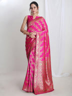 Janasya Pink Silk Blend Floral Jacquard Saree - Distacart