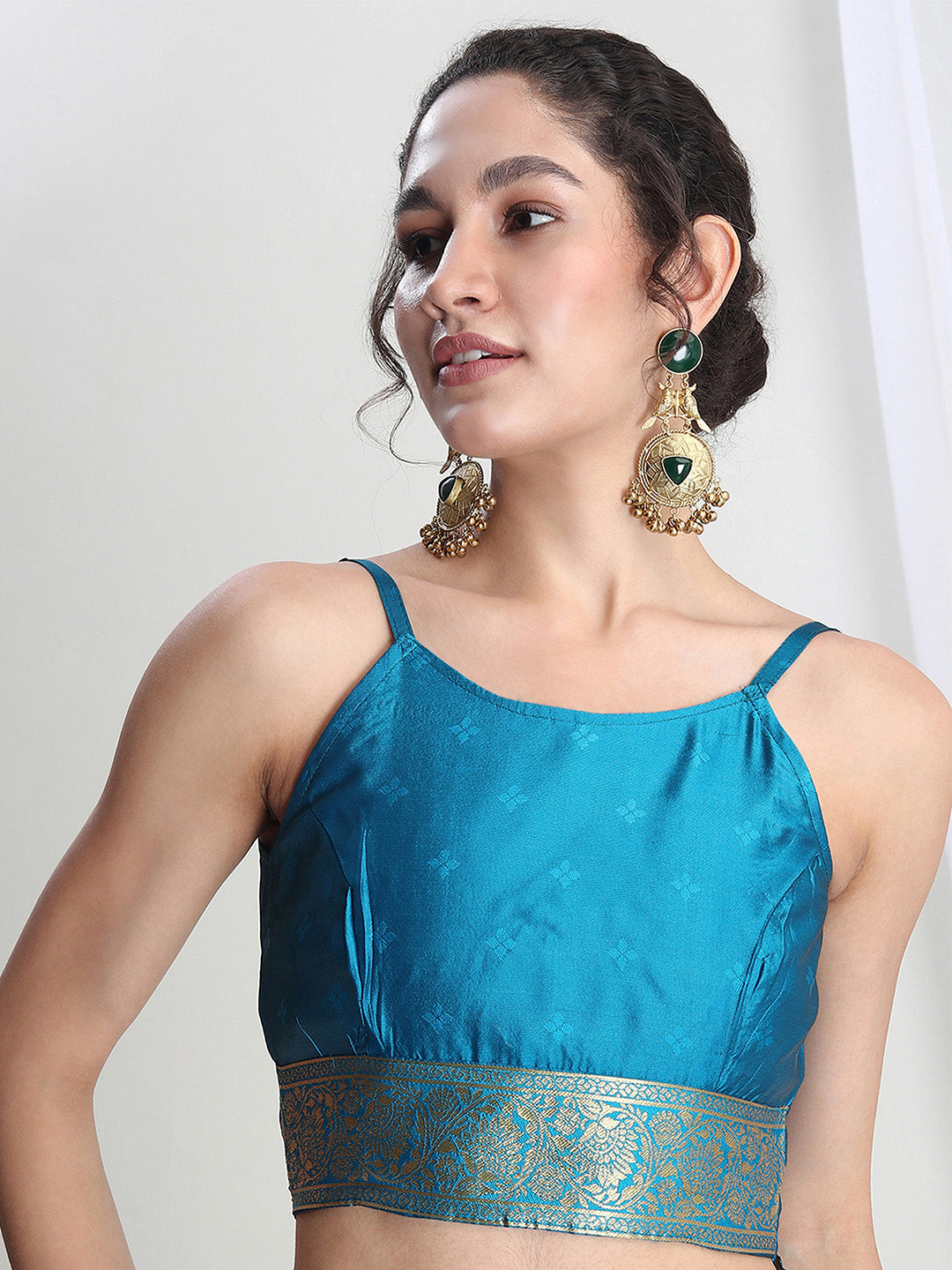 Janasya Teal Blue Silk Blend Floral Jacquard Saree - Distacart