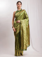 Janasya Green Silk Blend Paisley Jacquard Saree - Distacart