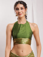 Janasya Green Silk Blend Paisley Jacquard Saree - Distacart