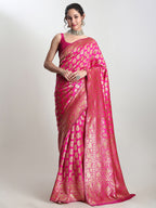 Janasya Pink Silk Blend Paisley Jacquard Saree - Distacart