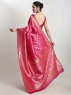 Janasya Pink Silk Blend Paisley Jacquard Saree - Distacart