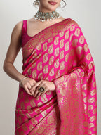 Janasya Pink Silk Blend Paisley Jacquard Saree - Distacart