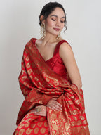 Janasya Red Silk Blend Paisley Jacquard Saree - Distacart