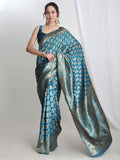 Janasya Blue Silk Blend Paisley Jacquard Saree - Distacart