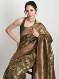 Janasya Green Silk Blend Floral Jacquard Saree - Distacart
