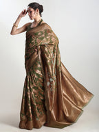 Janasya Green Silk Blend Floral Jacquard Saree - Distacart