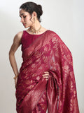 Janasya Magenta Silk Blend Floral Jacquard Saree - Distacart