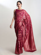 Janasya Magenta Silk Blend Floral Jacquard Saree - Distacart