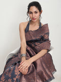 Janasya Grey Silk Blend Floral Jacquard Saree - Distacart