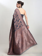 Janasya Grey Silk Blend Floral Jacquard Saree - Distacart