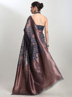 Janasya Grey Silk Blend Floral Jacquard Saree - Distacart